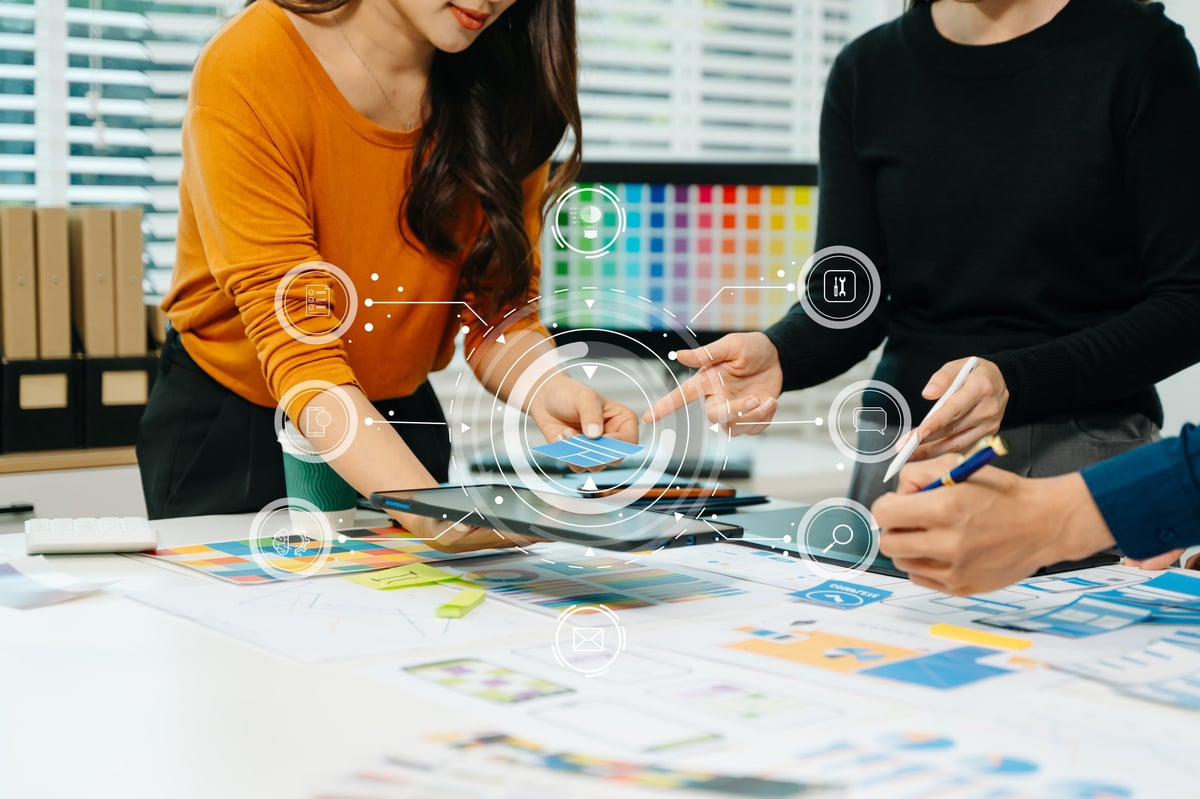 Professional UX/UI design work showcasing wireframes, prototyping, and creative website layouts for a digital agency